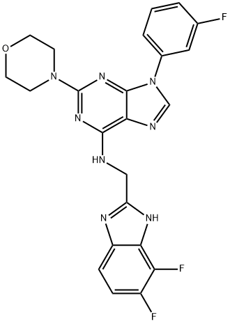 N-((4,5-difluoro-1H-benzo[d]imidazol-2-yl)methyl)-9-(3-fluorophenyl)-2-morpholino-9H-purin-6-amine Struktur