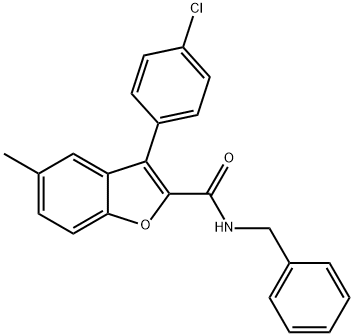 N-苯甲基-3-(4-氯苯基)-5-甲基苯并呋喃-2-甲酰胺, 146010-00-6, 结构式