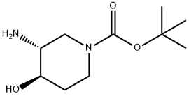 (3R,4R)-3-アミノ-4-ヒドロキシピペリジン-1-カルボン酸TERT-ブチル 化学構造式