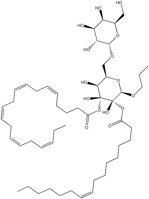 (2S)-3-[[(5Z,8Z,11Z,14Z,17Z)-1-Oxo-5,8,11,14,17-eicosapentaen-1-yl]oxy]-2-[[(9Z)-1-oxo-9-hexadecen-1-yl]oxy]propyl 6-O-alpha-D-galactopyranosyl-beta-D-galactopyranoside Struktur