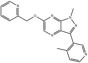 1-Methyl-3-(4-methyl-3-pyridinyl)-6-(2-pyridinylmethoxy)-1H-pyrazolo[3,4-b]pyrazine, 1539296-45-1, 结构式