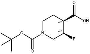 cis-1-(tert-butoxycarbonyl)-3-fluoropiperidine-4-carboxylic acid Struktur