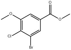 3-溴-4-氯-5-甲氧基苯甲酸甲酯, 1628540-03-3, 结构式