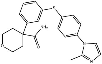 4-(3-フルオロ-5-{[4-(2-メチル-1H-イミダゾール-1-イル)フェニル]スルファニル}フェニル)オキサン-4-カルボキサミド 化学構造式