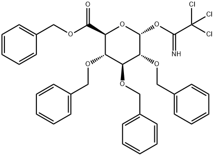 2,3,4-Tris-O-(phenylmethyl)-alpha-D-glucopyranuronic acid phenylmethyl ester 1-(2,2,2-trichloroethanimidate) Struktur