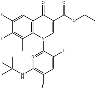 乙基 1-(6-(叔-丁基氨基)-3,5-二氟吡啶-2-基)-6,7-二氟-8-甲基-4-氧亚基-1,4-二氢喹啉-3-甲酸基酯, 189280-67-9, 结构式