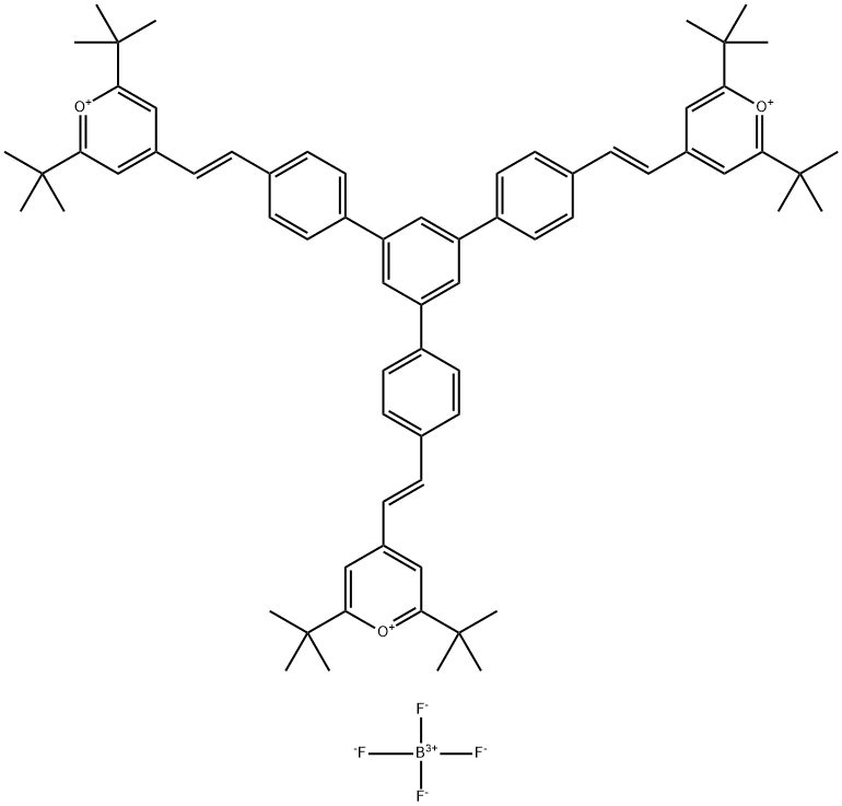 1,3,5-トリス[4-[(E)-2-(2,6-ジ-tert-ブチルピリリウム-4-イル)ビニル]フェニル]ベンゼンテトラフルオロボラート 化学構造式