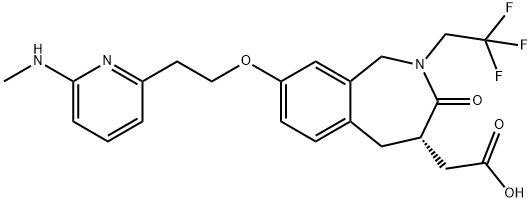 (4S)-2-(2,2,2-トリフルオロエチル)-3-オキソ-8-[2-[6-(メチルアミノ)-2-ピリジル]エトキシ]-2,3,4,5-テトラヒドロ-1H-2-ベンゾアゼピン-4α-酢酸 化学構造式