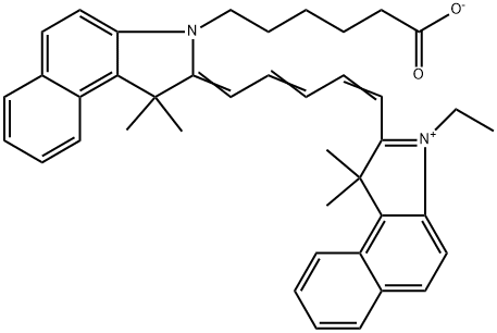 2-[5-[3-(5-羧基戊基)-1,3-二氢-1,1-二甲基-2H-苯并[E]吲哚-2-亚基]-1,3-戊二烯基]-3-乙基-1,1-二甲基-1H-苯并[E]吲哚内盐, 210834-22-3, 结构式