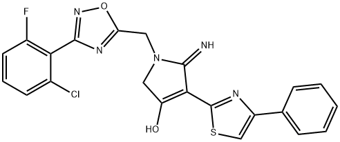 1-((3-(2-chloro-6-fluorophenyl)-1,2,4-oxadiazol-5-yl)methyl)-5-imino-4-(4-phenylthiazol-2-yl)-2,5-dihydro-1H-pyrrol-3-ol,2109375-50-8,结构式