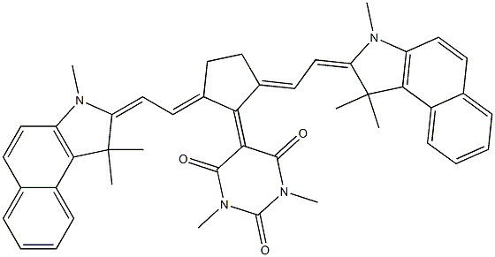 5-[2,5-Bis-[2-(1,1,3-trimethyl-1,3-dihydro-benzo[e]indol-2-ylidene)-ethylidene]-cyclopentylidene]-1,3-dimethyl-pyrimidine-2,4,6-trione Struktur