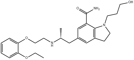 (R)-5-(2-((2-(2-乙氧基苯氧基)乙基)氨基)丙基)-1-(3-羟基丙基)二氢吲哚-7-甲酰胺, 239463-74-2, 结构式