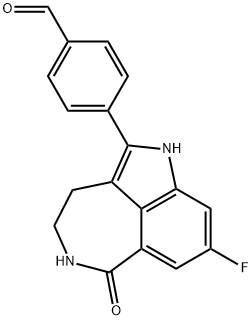 4-(8-フルオロ-6-オキソ-3,4,5,6-テトラヒドロ-1H-アゼピノ[5,4,3-CD]インドール-2-イル)ベンズアルデヒド 化学構造式