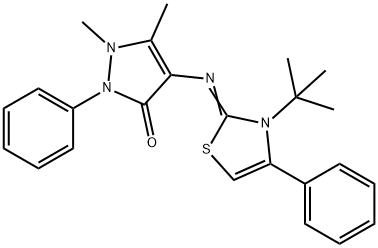4-[(3-tert-butyl-4-phenyl-1,3-thiazol-2(3H)-ylidene)amino]-1,5-dimethyl-2-phenyl-1,2-dihydro-3H-pyrazol-3-one Struktur