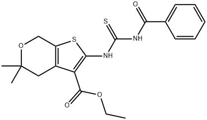 2-(3-苯甲酰基硫脲基)-5,5-二甲基-4,7-二氢-5H-噻吩并[2,3-C]吡喃-3-羧酸乙酯, 314042-00-7, 结构式