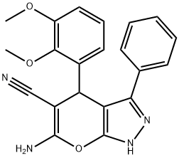 6-amino-4-(2,3-dimethoxyphenyl)-3-phenyl-1,4-dihydropyrano[2,3-c]pyrazole-5-carbonitrile,315246-21-0,结构式