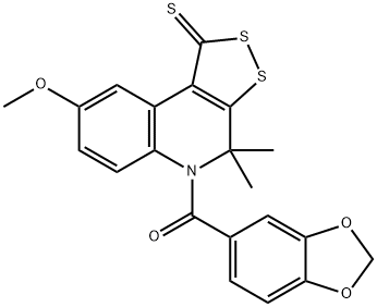 1,3-benzodioxol-5-yl(8-methoxy-4,4-dimethyl-1-thioxo-1,4-dihydro-5H-[1,2]dithiolo[3,4-c]quinolin-5-yl)methanone,332074-00-7,结构式