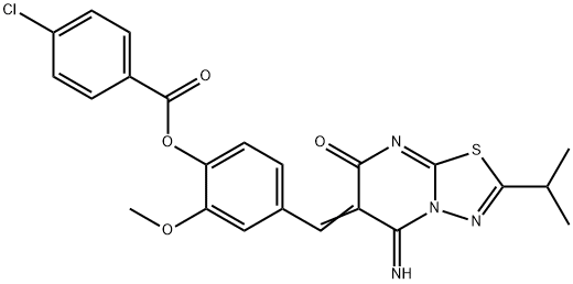 (Z)-4-((5-imino-2-isopropyl-7-oxo-5H-[1,3,4]thiadiazolo[3,2-a]pyrimidin-6(7H)-ylidene)methyl)-2-methoxyphenyl 4-chlorobenzoate Structure