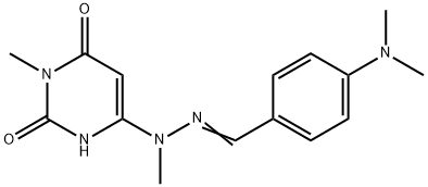6-{(2E)-2-[4-(dimethylamino)benzylidene]-1-methylhydrazinyl}-3-methylpyrimidine-2,4(1H,3H)-dione Structure