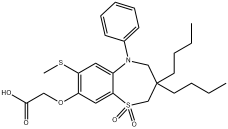 2-((3,3-dibutyl-7-(methylthio)-1,1-dioxido-5-phenyl-2,3,4,5-tetrahydrobenzo[b][1,4]thiazepin-8-yl)oxy)acetic acid Structure