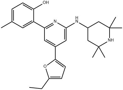 2-(4-(5-ethylfuran-2-yl)-6-(2,2,6,6-tetramethylpiperidin-4-ylamino)pyridin-2-yl)-4-methylphenol Structure