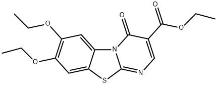 7,8-二乙氧基-4-氧杂-4H-苯并[4,5]噻唑并[3,2-A]嘧啶-3-甲酸乙酯,50850-59-4,结构式