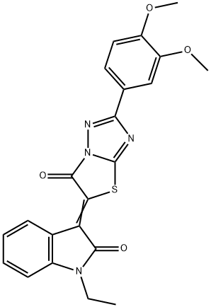 (3Z)-3-[2-(3,4-dimethoxyphenyl)-6-oxo[1,3]thiazolo[3,2-b][1,2,4]triazol-5(6H)-ylidene]-1-ethyl-1,3-dihydro-2H-indol-2-one Struktur