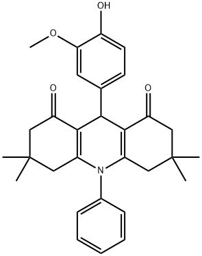 9-(4-hydroxy-3-methoxyphenyl)-3,3,6,6-tetramethyl-10-phenyl-3,4,6,7,9,10-hexahydroacridine-1,8(2H,5H)-dione Struktur