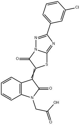 [3-(2-(3-chlorophenyl)-6-oxo[1,3]thiazolo[3,2-b][1,2,4]triazol-5(6H)-ylidene)-2-oxo-2,3-dihydro-1H-indol-1-yl]acetic acid|