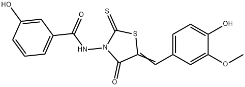 3-hydroxy-N-[(5Z)-5-(4-hydroxy-3-methoxybenzylidene)-4-oxo-2-thioxo-1,3-thiazolidin-3-yl]benzamide Structure