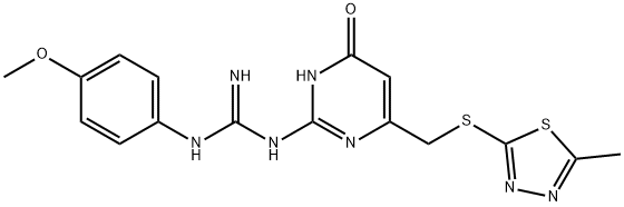 1-(4-methoxyphenyl)-3-(6-{[(5-methyl-1,3,4-thiadiazol-2-yl)sulfanyl]methyl}-4-oxo-1,4-dihydropyrimidin-2-yl)guanidine 结构式