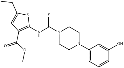 methyl 5-ethyl-2-(4-(3-hydroxyphenyl)piperazine-1-carbothioamido)thiophene-3-carboxylate Struktur