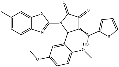 (E)-5-(2,5-dimethoxyphenyl)-4-(hydroxy(thiophen-2-yl)methylene)-1-(6-methylbenzo[d]thiazol-2-yl)pyrrolidine-2,3-dione Struktur