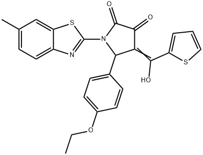 (E)-5-(4-ethoxyphenyl)-4-(hydroxy(thiophen-2-yl)methylene)-1-(6-methylbenzo[d]thiazol-2-yl)pyrrolidine-2,3-dione Struktur