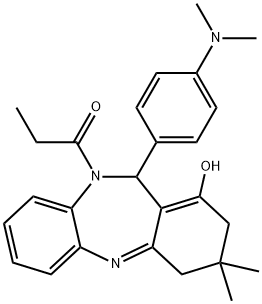 1-(11-(4-(dimethylamino)phenyl)-1-hydroxy-3,3-dimethyl-3,4-dihydro-2H-dibenzo[b,e][1,4]diazepin-10(11H)-yl)propan-1-one Structure