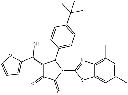 (E)-5-(4-(tert-butyl)phenyl)-1-(4,6-dimethylbenzo[d]thiazol-2-yl)-4-(hydroxy(thiophen-2-yl)methylene)pyrrolidine-2,3-dione,671771-77-0,结构式