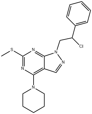 1-(2-Chloro-2-phenylethyl)-6-(methylthio)-4-(piperidin-1-yl)-1H-pyrazolo[3,4-d]pyrimidine Structure