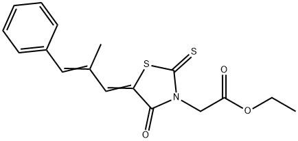 ethyl 2-((E)-5-((E)-2-methyl-3-phenylallylidene)-4-oxo-2-thioxothiazolidin-3-yl)acetate Structure