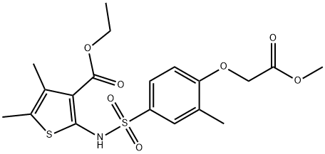 ethyl 2-(4-(2-methoxy-2-oxoethoxy)-3-methylphenylsulfonamido)-4,5-dimethylthiophene-3-carboxylate Struktur