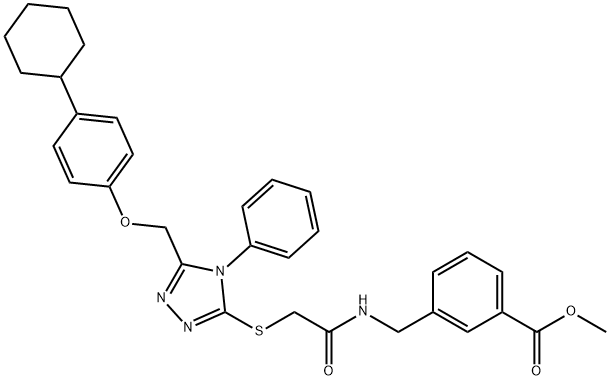 methyl 3-((2-((5-((4-cyclohexylphenoxy)methyl)-4-phenyl-4H-1,2,4-triazol-3-yl)thio)acetamido)methyl)benzoate Struktur