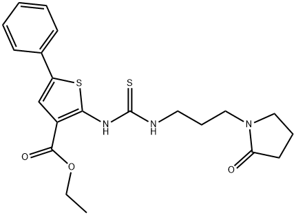 ethyl 2-(3-(3-(2-oxopyrrolidin-1-yl)propyl)thioureido)-5-phenylthiophene-3-carboxylate,708217-27-0,结构式