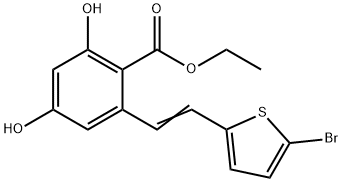 2-[2-(5-Bromo-thiophen-2-yl)-vinyl]-4,6-dihydroxy-benzoic acid ethyl ester Struktur