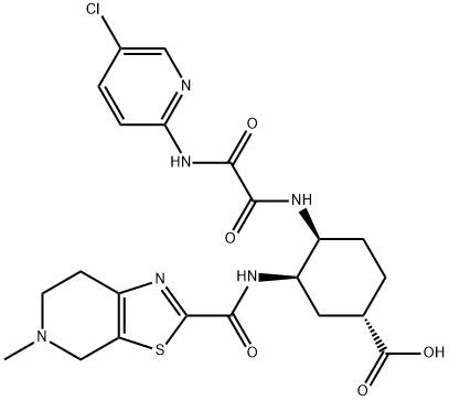 (1S,3R,4S)-4-(2-((5-chloropyridin-
2-yl)amino)-2-oxoacetamido)-3-(5-methyl-4,5,6,7-tetrahydrothiazolo[5,4-c]pyridine-2-carboxamido)cyclohexane-1-carboxylic acid Structure