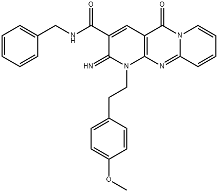N-benzyl-2-imino-1-[2-(4-methoxyphenyl)ethyl]-5-oxo-1,5-dihydro-2H-dipyrido[1,2-a:2',3'-d]pyrimidine-3-carboxamide 结构式