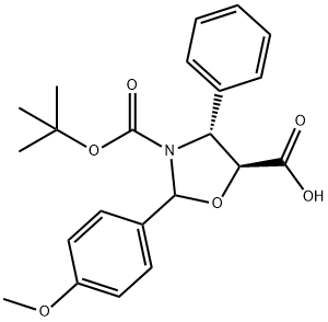 (2R,4R,5S)-3-(tert-butoxycarbonyl)-2-(4-methoxyphenyl)-4-phenyloxazolidine-5-carboxylic acid Struktur