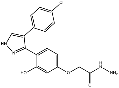 2-{4-[4-(4-chlorophenyl)-1H-pyrazol-3-yl]-3-hydroxyphenoxy}acetohydrazide Struktur