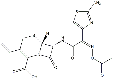 (6R,7R)-7-((Z)-2-(acetoxyimino)-2-(2-aminothiazol-4-yl)acetamido)-8-oxo-3-vinyl-5-thia-1-azabicyclo[4.2.0]oct-2-ene-2-carboxylic acid Structure