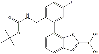 7-(2-((tert-butoxycarbonylamino)methyl)-5-fluorophenyl)benzo[b]thiophen-2-ylboronic acid Struktur