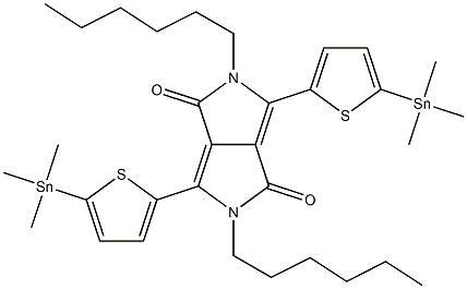 2,5-DIHEXYL-3,6-BIS(5-(TRIMETHYLSTANNYL)THIOPHEN-2-YL)PYRROLO[3,4-C]PYRROLE-1,4(2H,5H)-DIONE, , 结构式