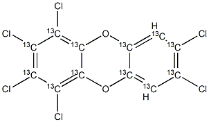 1,2,3,4,7,8-六氯二苯并对二恶英-13C12, , 结构式